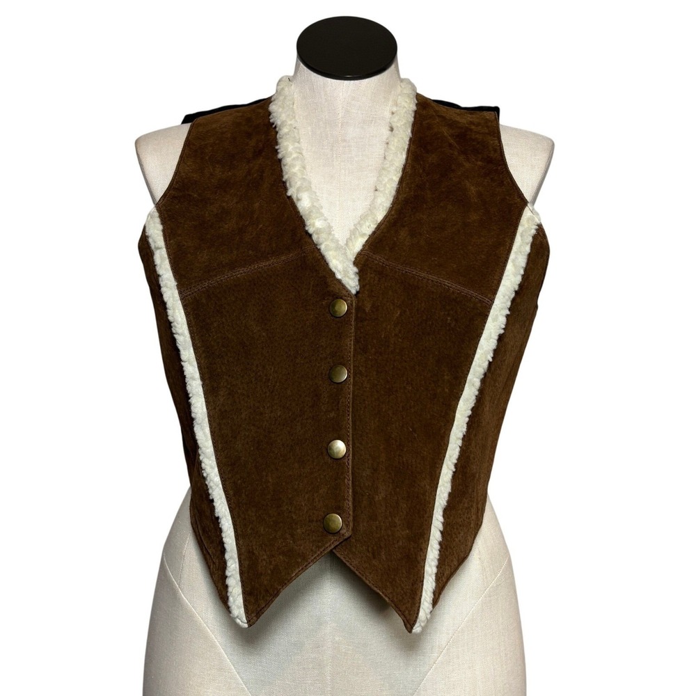 CREATIAN APPAREL Suede Sherpa Trim Vest‎ Brown Black Women's M L
